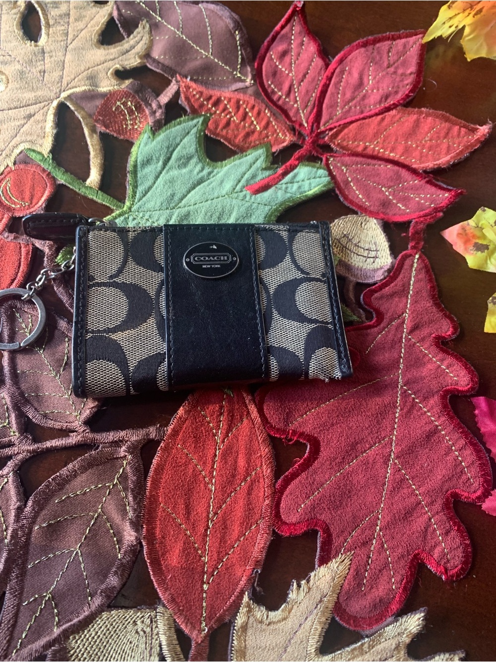 Coach Brown/Black Signature Canvas Key Card Wallet